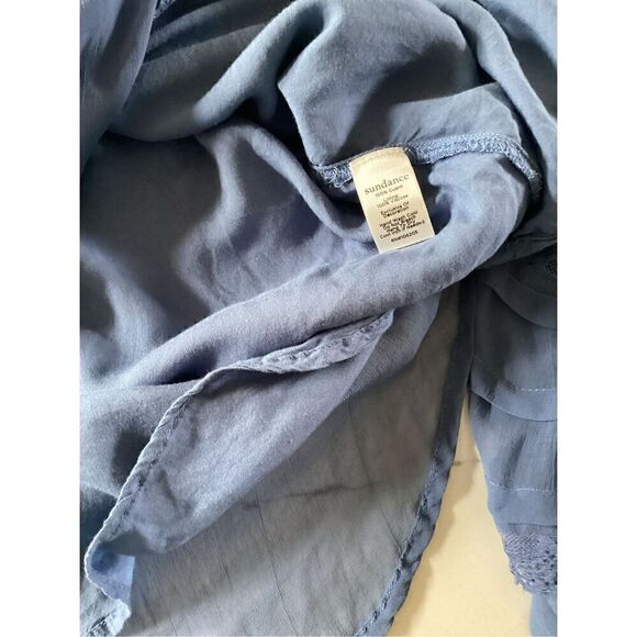 Sundance Mellow Days Silk Chiffon Blouse Top Sz XS Button Up V Neck Blue - Picture 7 of 9